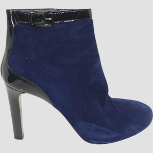 Tod's Women Boots Navy Suede Velvet Patent Leather Ankle Booties Zip 9.5 / 41